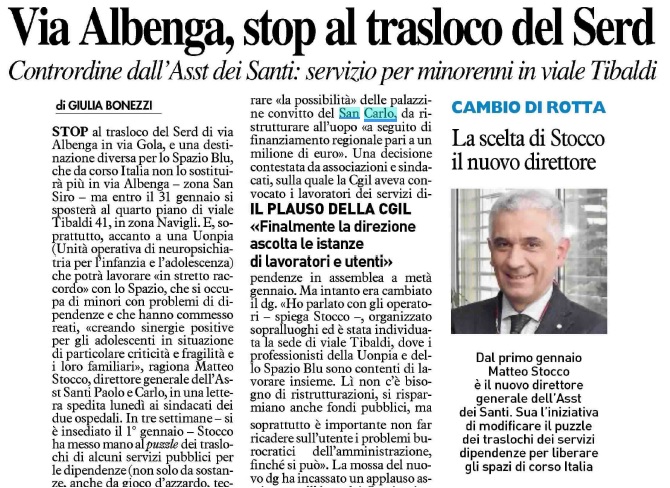 Via Albenga, stop al trasloco del Serd